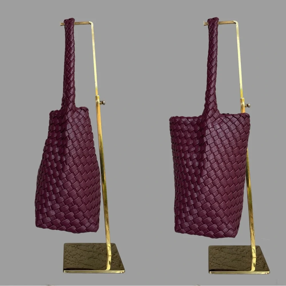 SONOMA Purple Burgundy Wine Faux Leather Woven Hobo Bag Basketweave Shoulder Bag